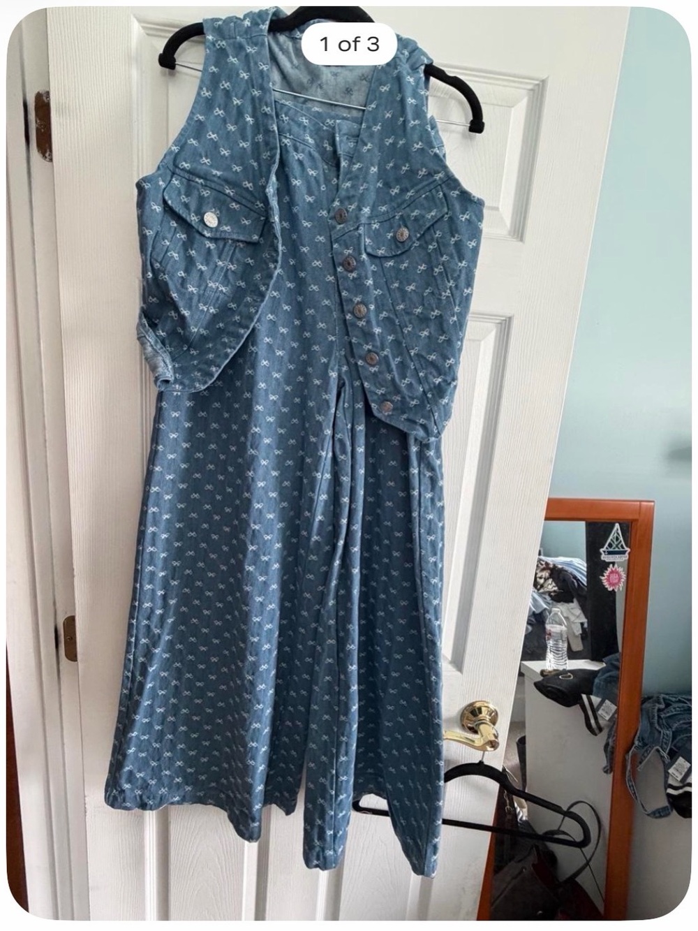 Women’s Sleeveless Denim-Style Blue Dress with Button Front